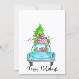 Happy Holidays  Classic Car Watercolor Invitation