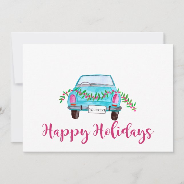 Happy Holidays  Classic Car Watercolor Invitation (Front)