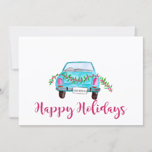 Happy Holidays Classic Car Watercolor Invitation