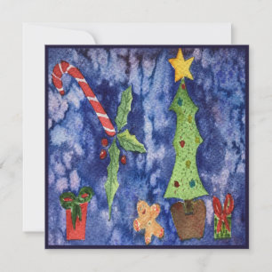 Happy Holidays Classic Christmas Icons Watercolor Card