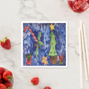 Happy Holidays Classic Christmas Icons Watercolor Napkin