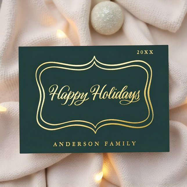 Happy Holidays Classic Gold Frame Foil Holiday Card (Creator Uploaded)