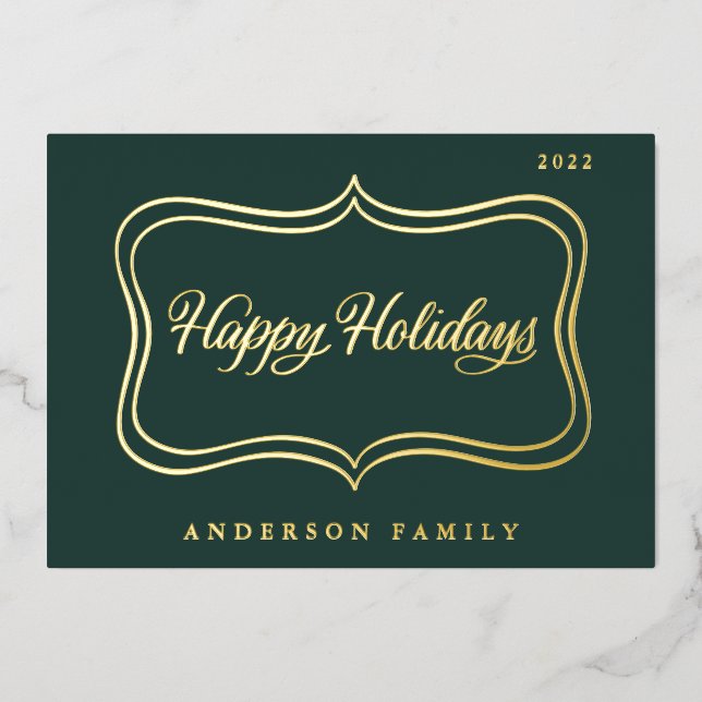Happy Holidays Classic Gold Frame Foil Holiday Card (Front)