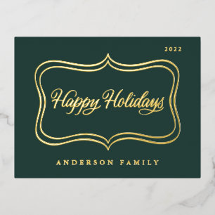 Happy Holidays Classic Gold Frame Foil Holiday Postcard