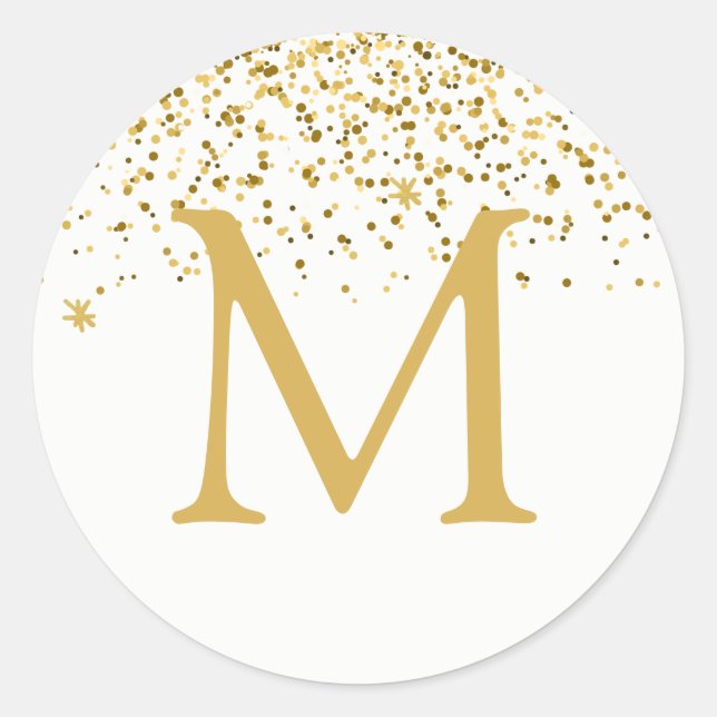 Happy Holidays Classic Gold Glitter Monogram Round Sticker (Front)