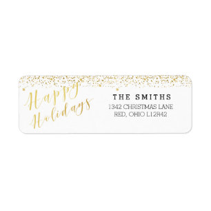 Happy Holidays Classic Typography & Glitter Return Address Label