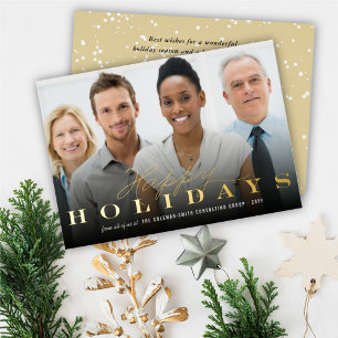 Happy Holidays Classic Typography Photo Corporate Foil Holiday Card