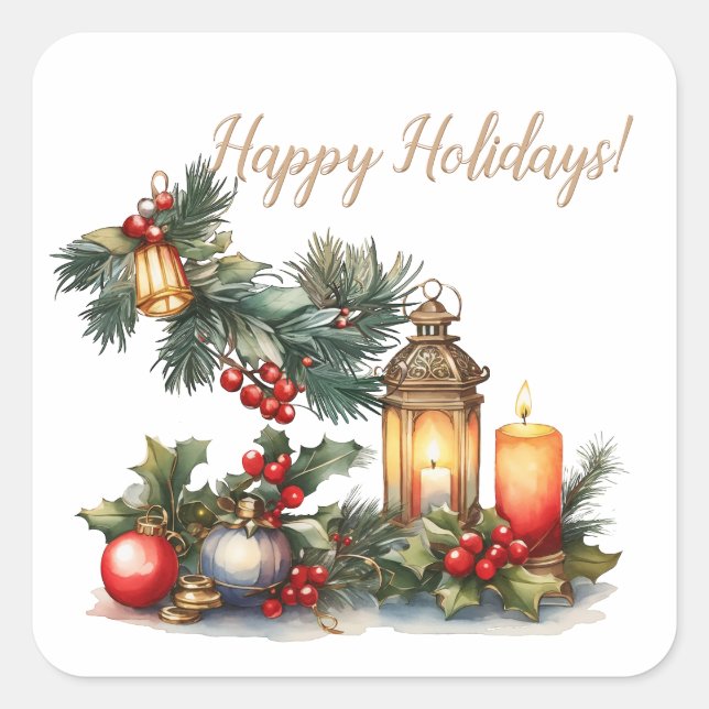 Happy Holidays Classic Vintage Square Sticker (Front)