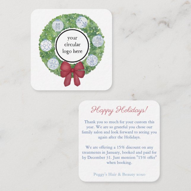 Happy Holidays Client Thank You Coupon Code Card (Front/Back)