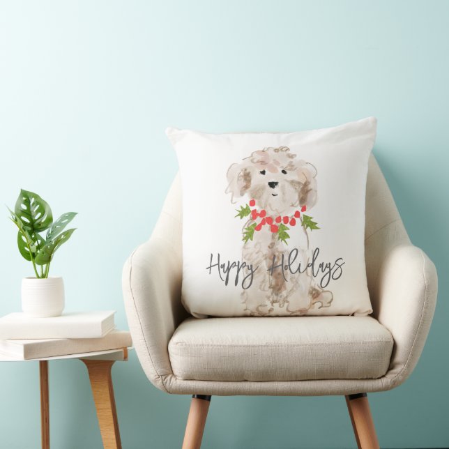 Happy Holidays Cockapoo Dog Christmas Festive Cushion (Chair)