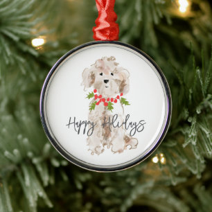 Happy Holidays Cockapoo Dog Christmas Festive Metal Ornament