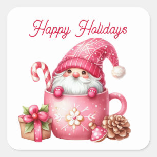Happy Holidays cocoa gnome Christmas Square Sticker