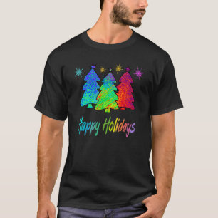 Happy Holidays Colourful Blue Green Red Christmas  T-Shirt