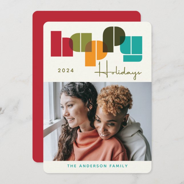 Happy Holidays Colourful Bold Typography Photo  Holiday Card (Front/Back)