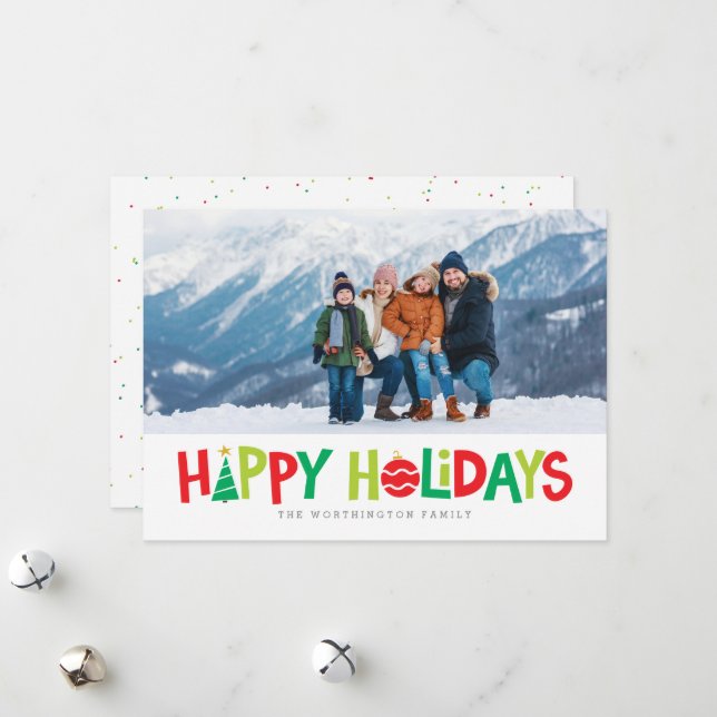 Happy holidays colourful Christmas photo card (Front/Back In Situ)