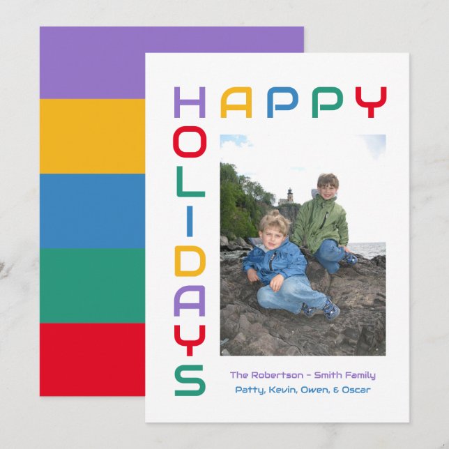Happy Holidays Colourful -  Editable Holiday Photo Card (Front/Back)
