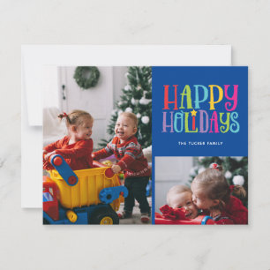 Happy Holidays Colourful Family Kids 2 Photo Holiday Card