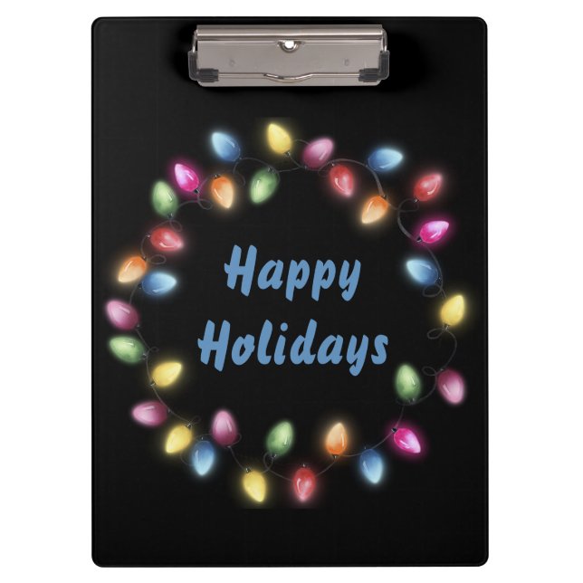 Happy Holidays Colourful & Festive Christmas Light Clipboard (Front)