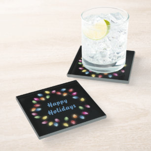 Happy Holidays Colourful & Festive Christmas Light Glass Coaster
