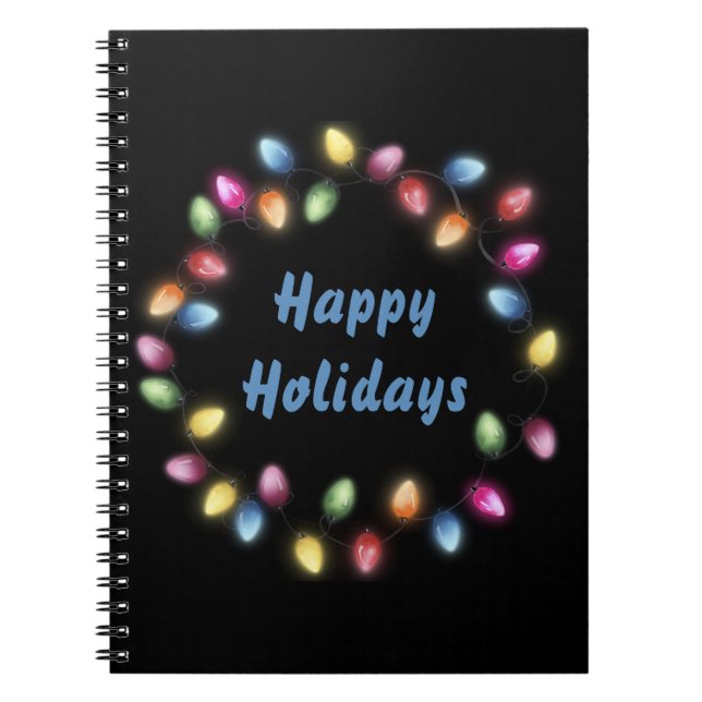Happy Holidays Colourful & Festive Christmas Light Notebook (Front)