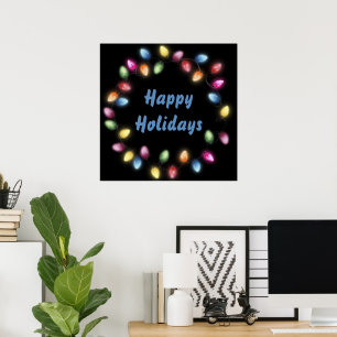Happy Holidays Colourful & Festive Christmas Light Poster