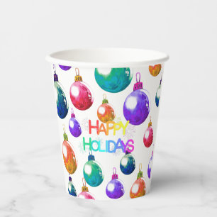 Happy Holidays Colourful Ornaments Paper Cups
