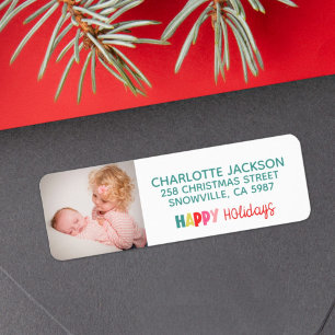 Happy Holidays colourful photo return address Return Address Label