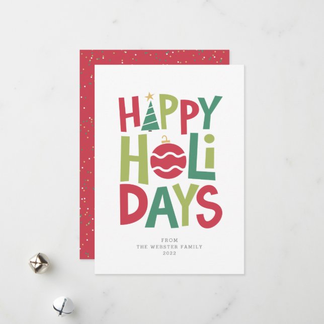 Happy holidays colourful playful illustrated holiday card (Front/Back In Situ)