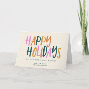 Happy Holidays   Colourful Typography Personalised Card