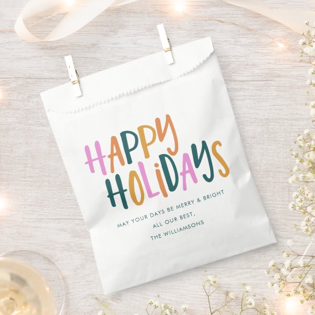 Happy Holidays Colourful Typography Personalised Favour Bag (Clipped)
