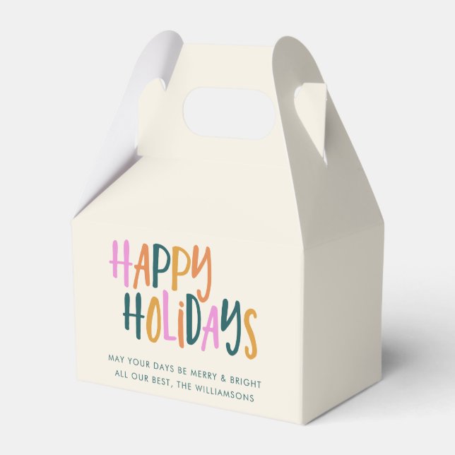 Happy Holidays Colourful Typography Personalised Favour Box (Front Side)