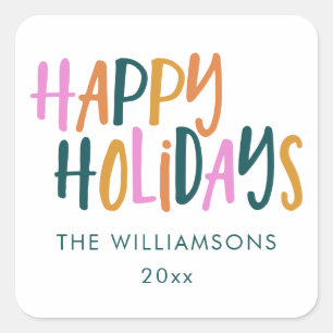 Happy Holidays Colourful Typography Personalised Square Sticker