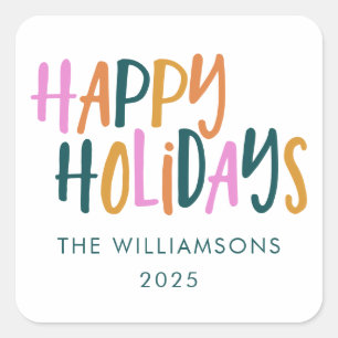 Happy Holidays Colourful Typography Personalised Square Sticker