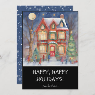 Happy Holidays Colourful Winter Shopping Scene Holiday Card