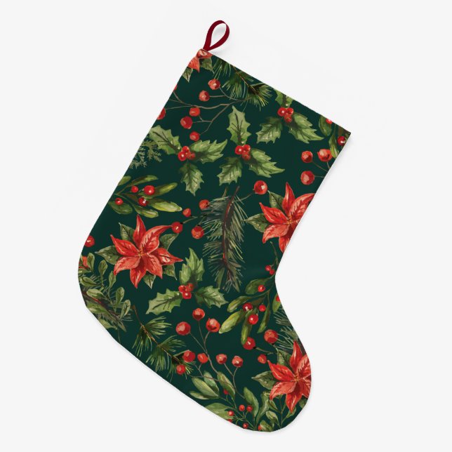 Happy Holidays Company Employees Botanical Large Christmas Stocking (Front (Hanging))