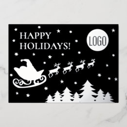 Happy Holidays Company Logo Santa sleigh  Foil Holiday Card