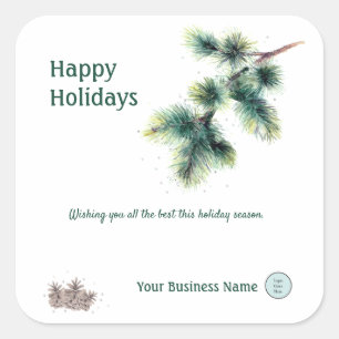 Happy Holidays Conifer Your Business Name Logo Square Sticker