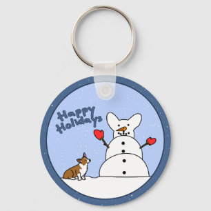 Happy Holidays Corgi Keychain