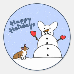 Happy Holidays Corgi Stickers