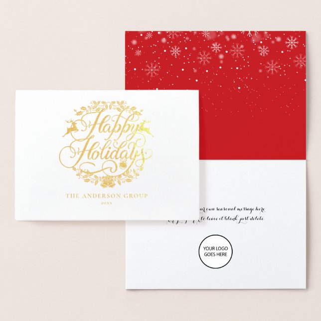 Happy Holidays Corporate Business Logo Gold Foil Card (Display)