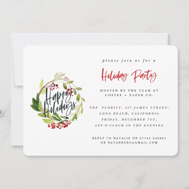 Happy Holidays corporate party invitation. Holiday Card (Front)