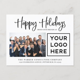 Happy Holidays Corporate Photo and Your Logo Holiday Postcard
