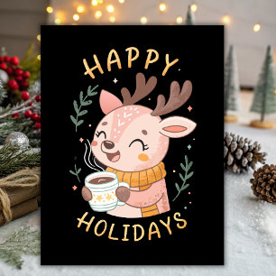 Happy Holidays Cosy Reindeer Holiday Postcard