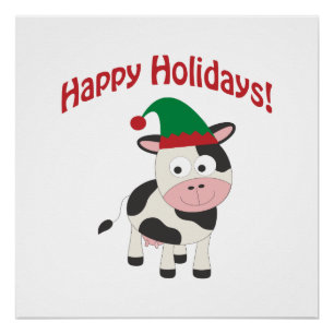Happy Holidays! Cow Elf Poster