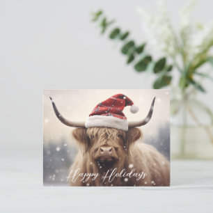 Happy Holidays Cow in a Santa Hat Budget Holiday Postcard
