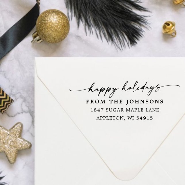 Happy Holidays Custom Address Wood Art Stamp (Happy Holidays Custom Address Wood Art Stamp)