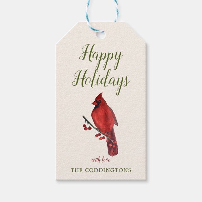 Happy Holidays Custom Cardinal Gift Tags (Front)