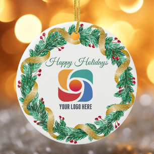 Happy Holidays Custom Company Logo Christmas Ceramic Ornament