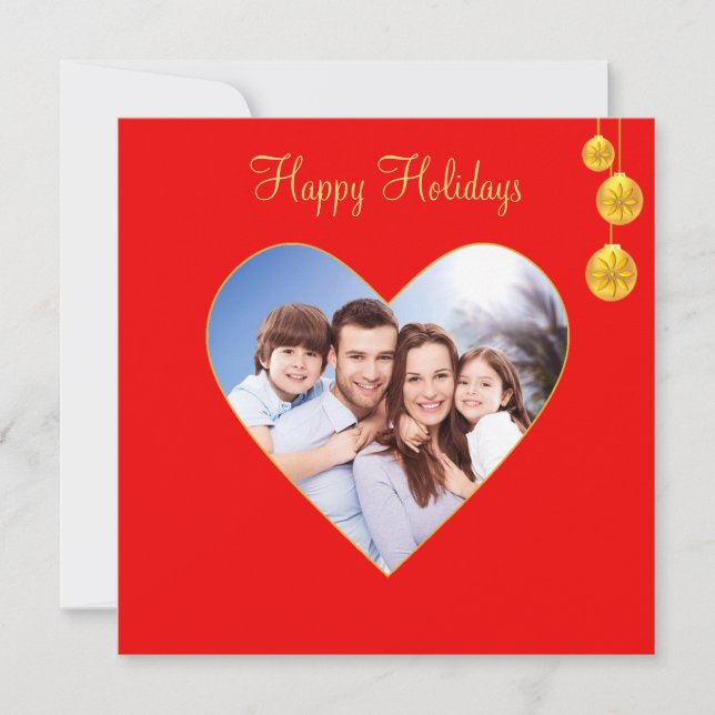 Happy Holidays Custom Family Heart on Red (Front)