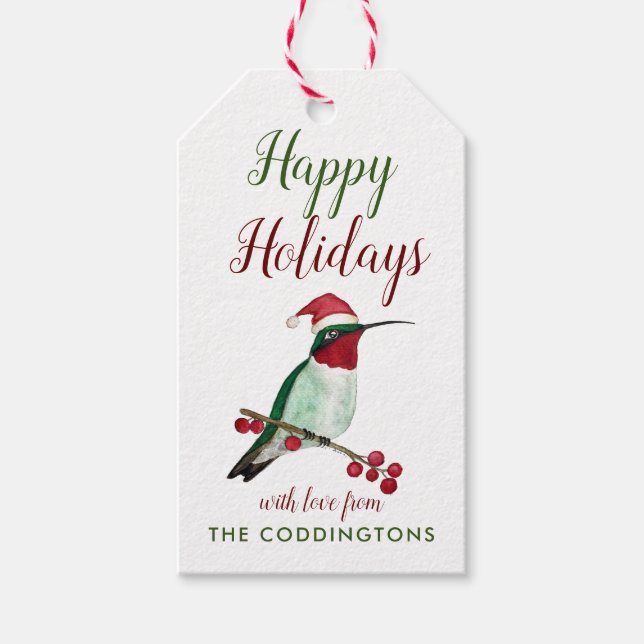 Happy Holidays Custom Hummingbird Gift Tags (Front)